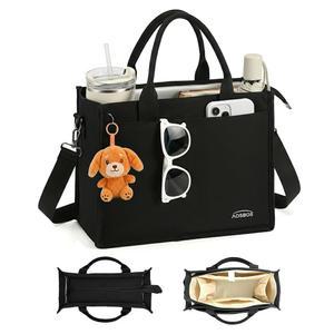 지퍼, 노트북 수납공간이 있는 포켓이 일상용 토트백 업무용 대형 - 지갑 물병 여성용 캔버스 Aosbos