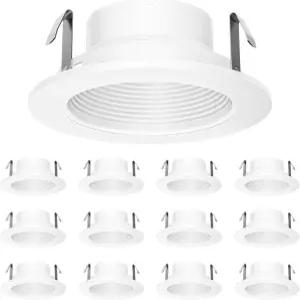 애니홈 4인치 오목 조명 트림 캔 커버 모든 금속 계단형 배플 흰색 12팩