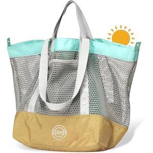 스토버 대형 메시 비치백, 가족용 및 여행 - 휴가, 수납 토트 쇼핑, 수영장, 접이식 포켓 여성, 남성 포함