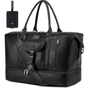 와이타스 인조 가죽 여행용 남성용 더플백, 대형 가방 신발 가방(블랙) 있는 토트백 수납공간이 위켄더 캐리어 짐 오버나이트백, 여성 방수