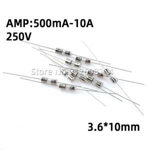 3.6*10MM 퓨즈 100MA 0.5A 250V 유리관 고속 차단 핀 포함