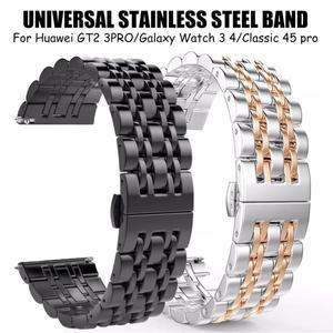 삼성호환 갤럭시호환 시계 3 4 5 45mm 기어 S3 Active2 40 Amazift BIP 2 GTR 용 스테인레스 스틸 스트랩
