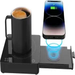 15W 무선 전화 충전기와 3A USB 충전 포트가 있는 커피 머그 워머 3가지 온도 설정 및 8시간 자동 차단