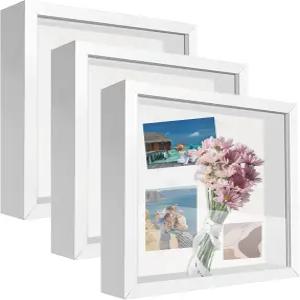 섀도우 박스 프레임 3D 액자 아크릴 기념품 공예품 티켓 및 사진용 케이스 3pcs-화이트 8x8