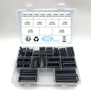 213개/상자 2.54 1.778mm 피치 DIP IC 소켓 솔더 유형 어댑터 분류 키트(6/8/14/16/18/20/24/28/40/48 핀)