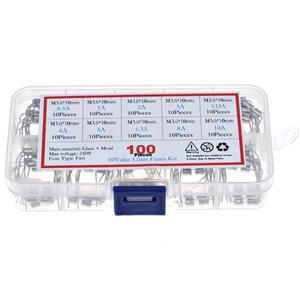 100pcs 값 3.6*10mm 250V 이중 철 캡 축 느린 유리 퓨즈 키트 상자 와이어 0.5A