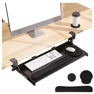 텍센도 키보드 트레이, 25인치. 파인 플라스틱, 손목 받침대가 있는 마우스 패드, 컵 매트, 가벼운 슬라이드 아웃 쉽게 조립할 수 조절 가능한 C 클램프