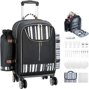 4인용 시디오어 트롤리 피크닉 백팩 - 담요 및 식기 세트 분리 가능한 와인 파우치 해변 바비큐 캠핑 여행