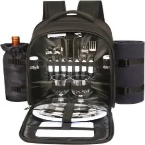 단열 쿨러 수납공간이 있는 2인용 합팀 피크닉 백팩 와인 홀더 플리스 담요 커틀러리 세트 커플용 약혼