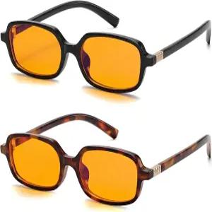 여성용 LIKSMU 블루 라이트 차단 안경 남성용 트렌디 직사각형 작은 2팩