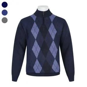남자 겨울 부드러운 기모 반 집업 아가일 니트 DD-L-KN-628-1-블루