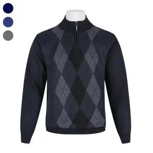 남자 겨울 부드러운 기모 반집업 아가일 니트 DD-L-KN-628-1-네이비