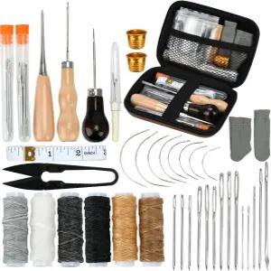 가죽 재봉 키트 고급 실이 있는 전문 수리 공예 DIY 도구용 송곳 손 펀치 스티칭 바늘 A 스타일