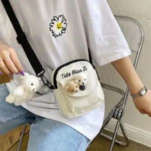 [다잇템] 여자 키링 크로쉐 귀여운 주머니 베어 패브릭 크로스백