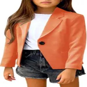 rrhss 여아 솔리드 컬러 라펠 수트 코트 버튼 다운 롱 12 블 재킷