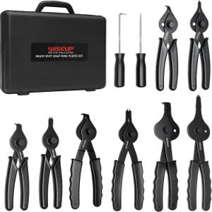 WISEUP 10피스 스냅 링 플라이어 세트 헤비 듀티 내부 /외부 서클립 키트 스트레이트 구부러진 포함