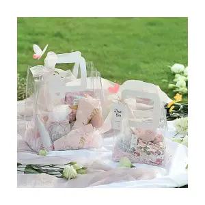 PVC 투명 쇼핑백 가죽 손잡이 리본포함 와인 답례품 구디백 비닐 간식 선물포장