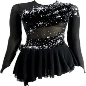 류후오 피겨 스케이팅 드레스 여자 대회용 블랙 벨벳