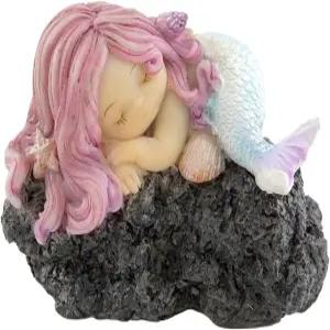 탑 컬렉션 미니어처 요정 정원과 바위 조각상 위의 잠자는 인어공주 테라리움