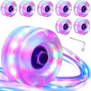 롤리윌스 8팩 78A 라이트 업 롤러 스케이트 휠 32 58 /36 65mm 실내 또는 실외 이중 줄 및 스케이트보드