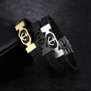 남성 블랙가죽 앵커 팔찌