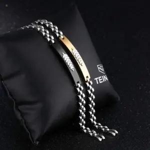 나뭇잎 모양 엠보장식 남성 스틸팔찌