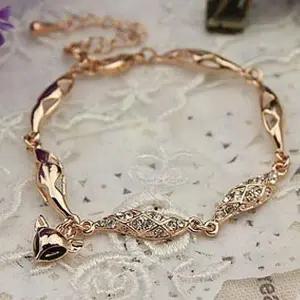 골드 체인 폭스 펜던트 큐빅팔찌