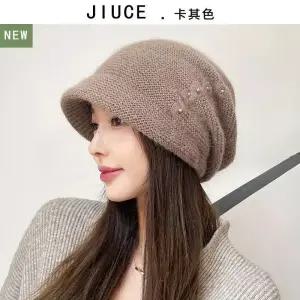 니트 장식 챙 비니 작은 보온 헌팅캡 머리 진주 얼굴 패피 둘레 가을겨울 베레모 DL4