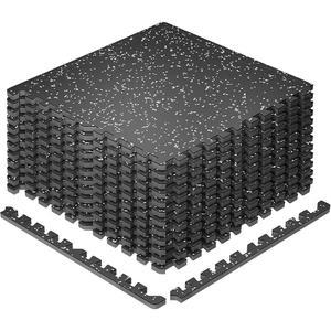 슈퍼자레 0.79인치 엑스트라-두꺼운 운동 장비 매트, 고밀도 EVA 폼이 포함된 48제곱피트 고무 상판 타일 12개, 홈 체육관용 연동 체육관 바닥재, 블랙 / 그레이