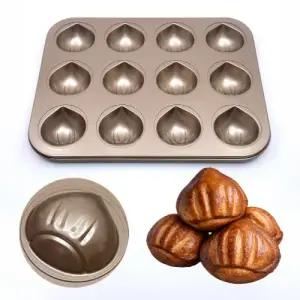 상하이 버터떡 만들기 버터떡틀 밤 모양 마들렌 팬 (골드 12구)