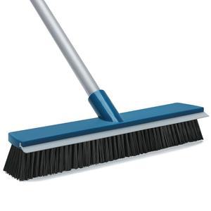고무 스퀴지와 58인치 길이의 손잡이가 있는 16인치 푸시 브룸 실외기, 데크 파티오 차고 창고 진입로 콘크리트 바닥 청소용 딱딱한 브리스틀이 상업용 브러시 1개 중 2개