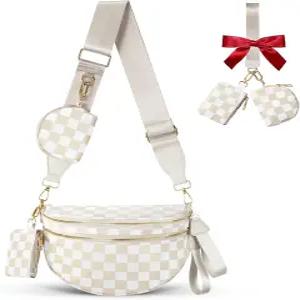 여성용 크로스 바디 백 범백 체크 벨트 패니 팩 여 여행용 가방 패션 허리 나일론 지갑 트렌디한 숄더백