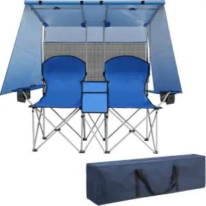 캐노피가 있는 Ptlsy 더블 캠핑 의자 접이식 2인용 좌석 그늘이 휴대용 야외 러브시트 해변 잔디밭 활동을