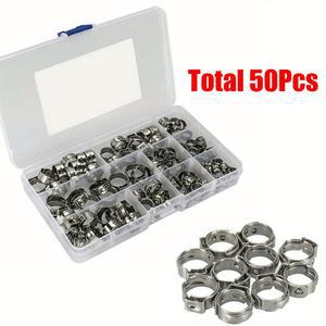 304 스테인리스 스틸 호스 클램프 50개 키트 자동차 수도관 가전제품 수리용 7 15 7mm 조절식 클립