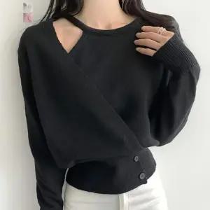 [페이릿][페이릿] 크벌 언발란스 사선 랩 슬림 니트 티셔츠