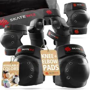 스케이트위즈 스케이팅 보호 장비 무릎 보호대 팔꿈치 및 손목 6pc - 방패 롤러 인라인 스케이트보드