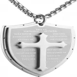 헤즈만 신 에베소서 방패 갑옷 6 16-17 페이스 크로스 스테인리스 스틸 펜던트 목걸이