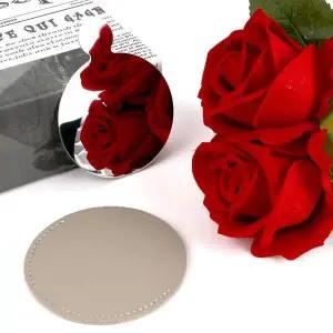 원형 가죽 파우치 손거울 세트 그레이