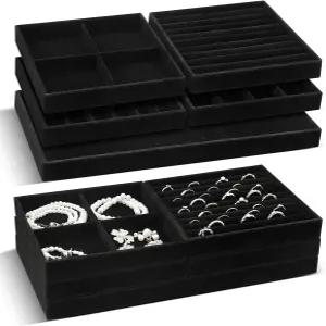 서랍용 14인치 벨벳 주얼리 스태커블 정리함 트레이 10개 세트 목걸이 귀걸이 반지 시계 팔찌용 탈착식