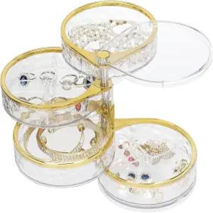 LETURE 4겹 회전식 주얼리 정리함 보관함 링 귀걸이 목걸이용 클리어 홀더 케이스 팔찌 메이크업 헤어