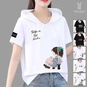 벨라도나 여성 캐주얼 애니레터 후드반팔티셔츠 레이어드코디룩 4스타일 Bon-2681