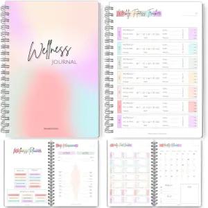 웰니스 저널 - 90일 피트니스 감사 마음챙김 웰빙 습관 목표 식단 및 음식 추적기 A5(파스텔 레인보우)