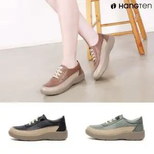 행텐 HT-1077 여성용 소가죽 배색 쿠션 키높이 캐주얼화 밴딩 끈 편한 신발