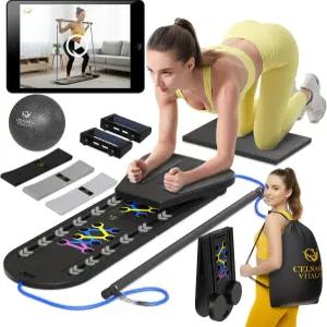 필라테스 리포머 보드 타이머가 포함된 7-in-1 접이식 키트 저항 밴드 및 볼 가이드 홈 운동 - 가정용 AB