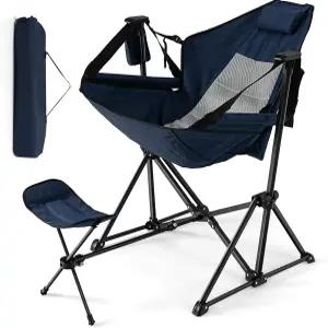 탱쿨라 해먹 캠핑 의자 접이식 발판이 있는 휴대용 등받이 조절 가능 머리 받침대 컵 홀더 및 가방 낚시
