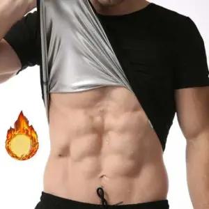 남성 블랙 내부 실버코팅 스판핏 반팔 사우나 티셔츠