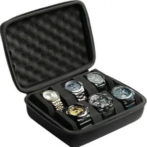 AUKURA 하드 6 슬롯 시계 여행 케이스 남성용 정리함 디스플레이 및 정리용 상자 블랙 2칸