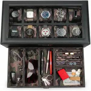 하운즈베이 요트맨 남성용 대형 시계 상자 주얼리 정리함 카모 선물함 디스플레이 및 EDC 보관 서랍 케이스