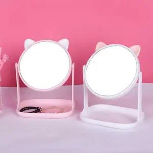 [골드스마일]고양이 귀 탁상용 수납 거울 메이크업 데스크