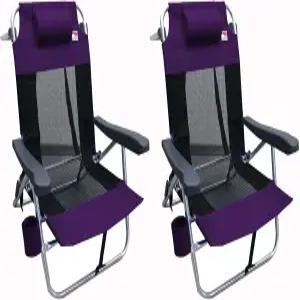야외 관람객 멀티 포지션 플랫 접이식 메쉬 초경량 비치 의자(2팩) - 퍼플